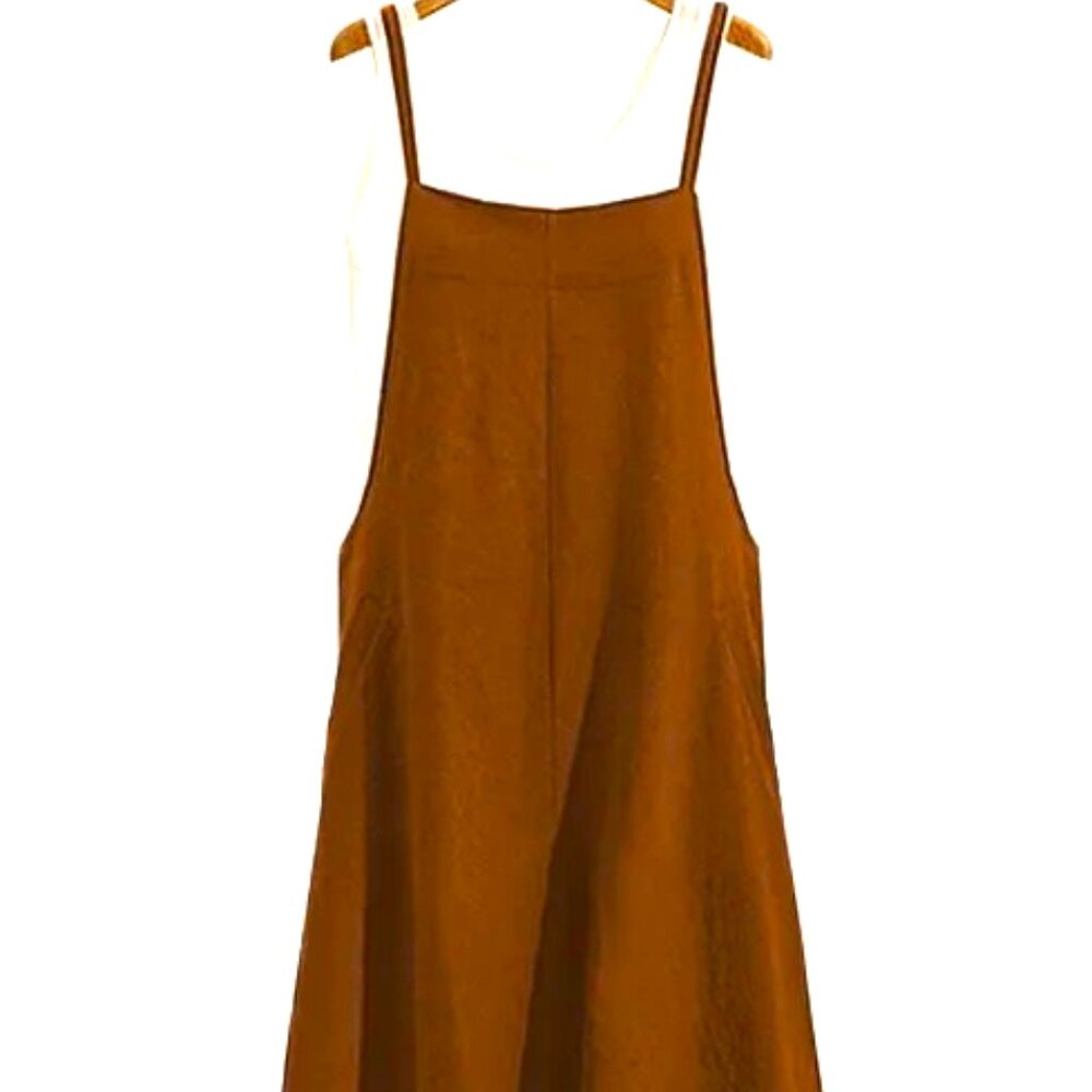 RUST COLORED OVERALL WIDE LEG CASUAL COMFORT NARROW STRAPS HAS SLANTED POCKETS